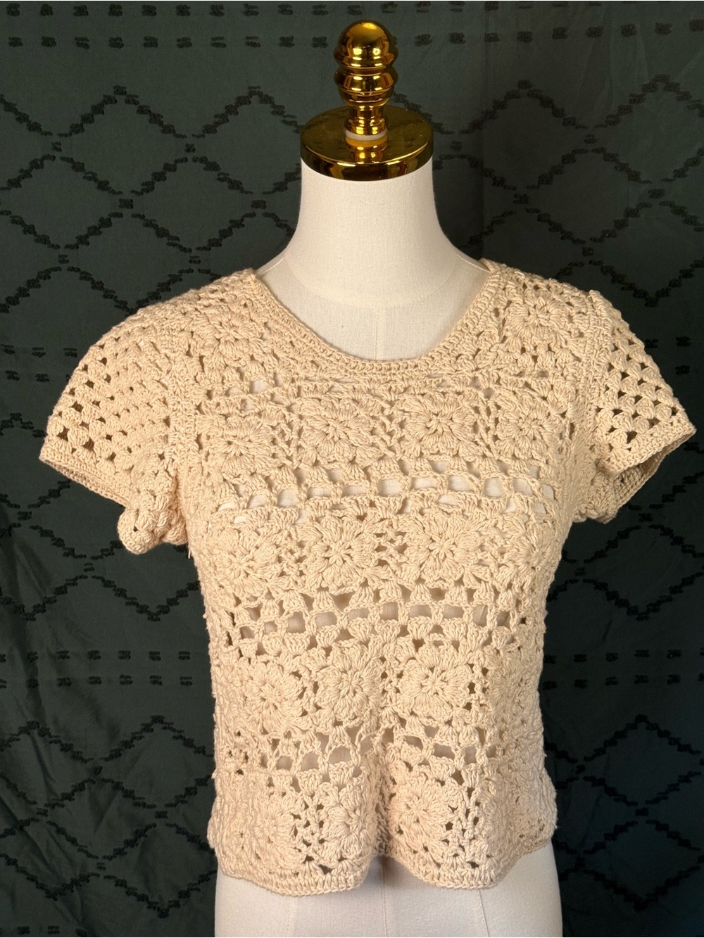 We The Free Cream Crochet Short Sleeve Boxy Crop Top